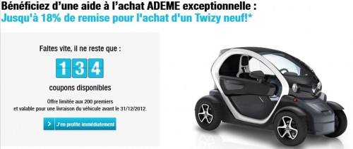 Reduction prix achat renault twizy