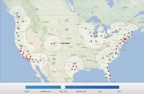 Les Superchargeur Tesla à la fin de l'année 2013