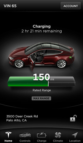 L'application Tesla pour sa voiture électrique Model S